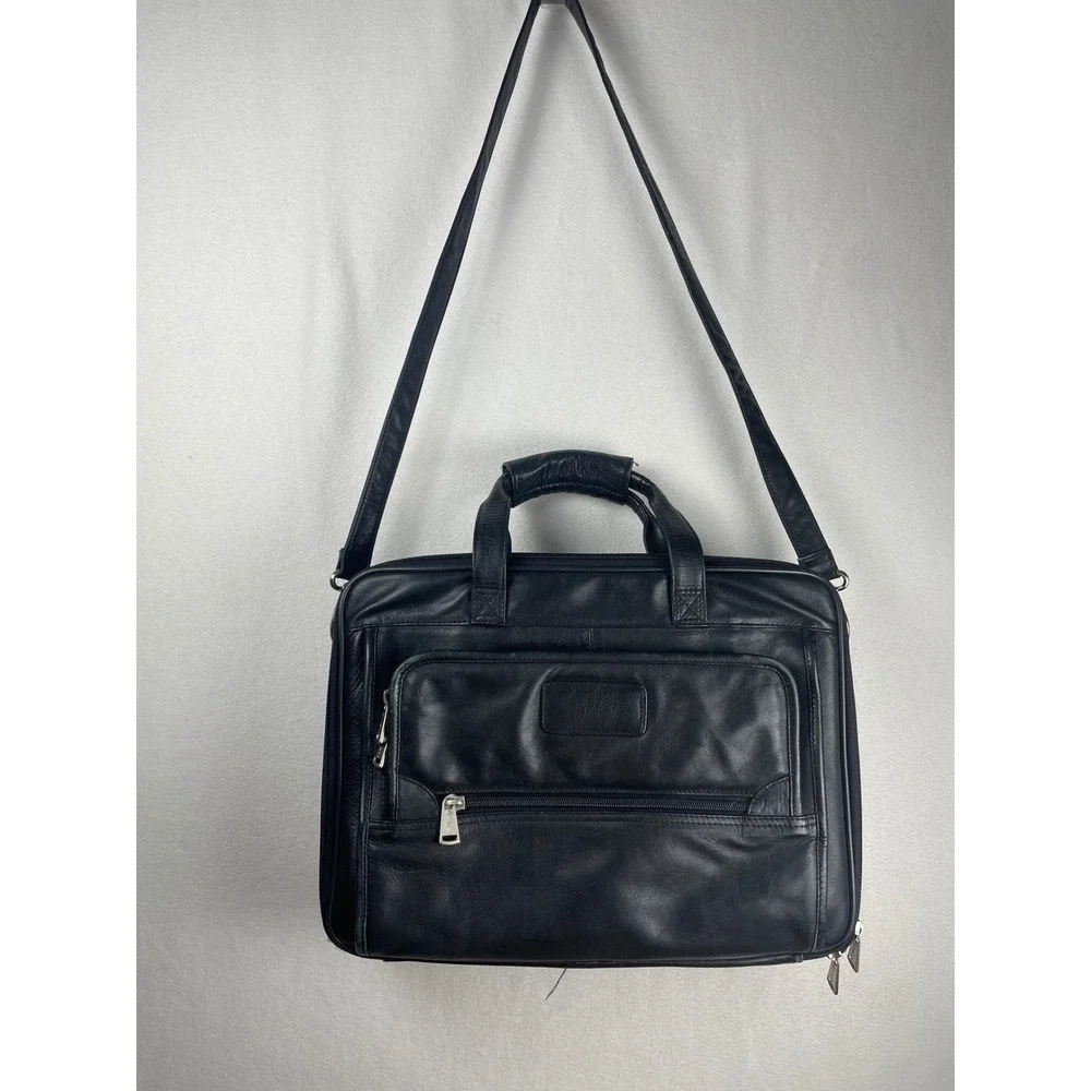Winn International Black Genuine Napa Leather Briefcase Laptop Bag Attaché Case